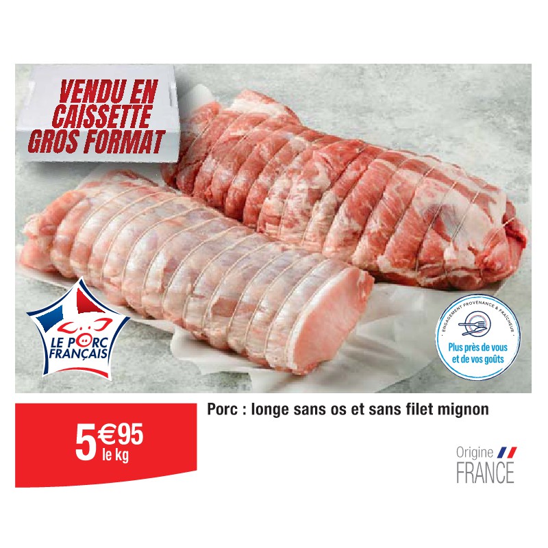 Porc : longe sans os et sans filet mignon