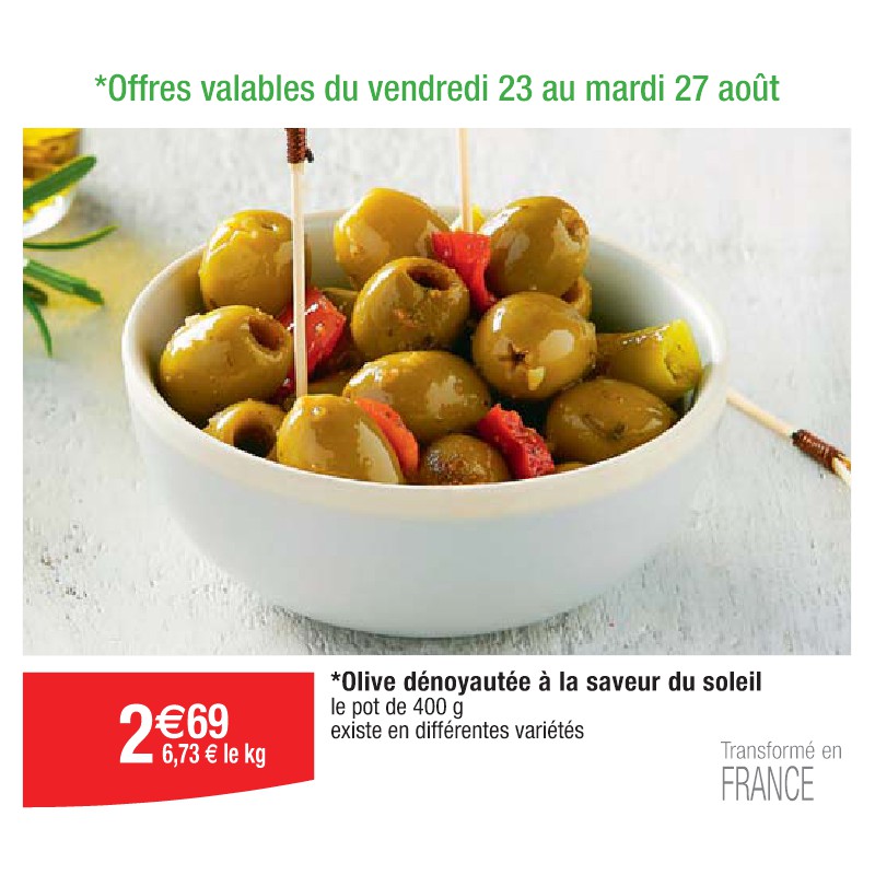 Olive dénoyautée à la saveur du soleil