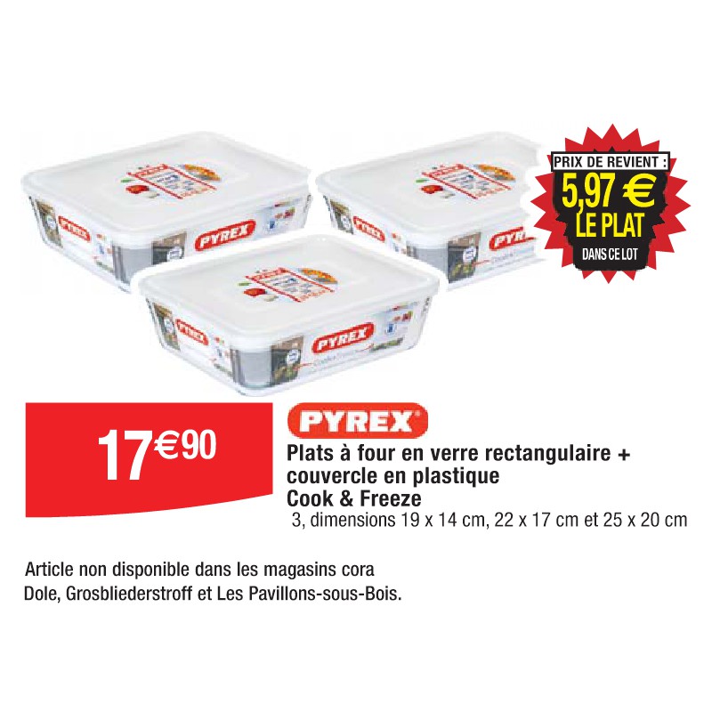 Plats à four en verre rectangulaire + couvercle en plastique Cook & Freeze