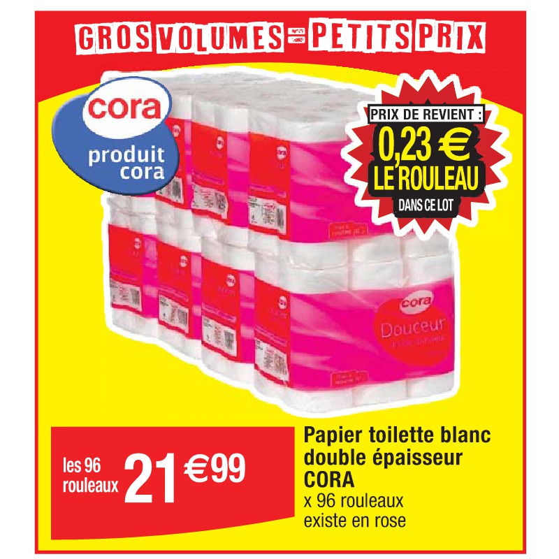 Papier toilette blanc double épaisseur CORA