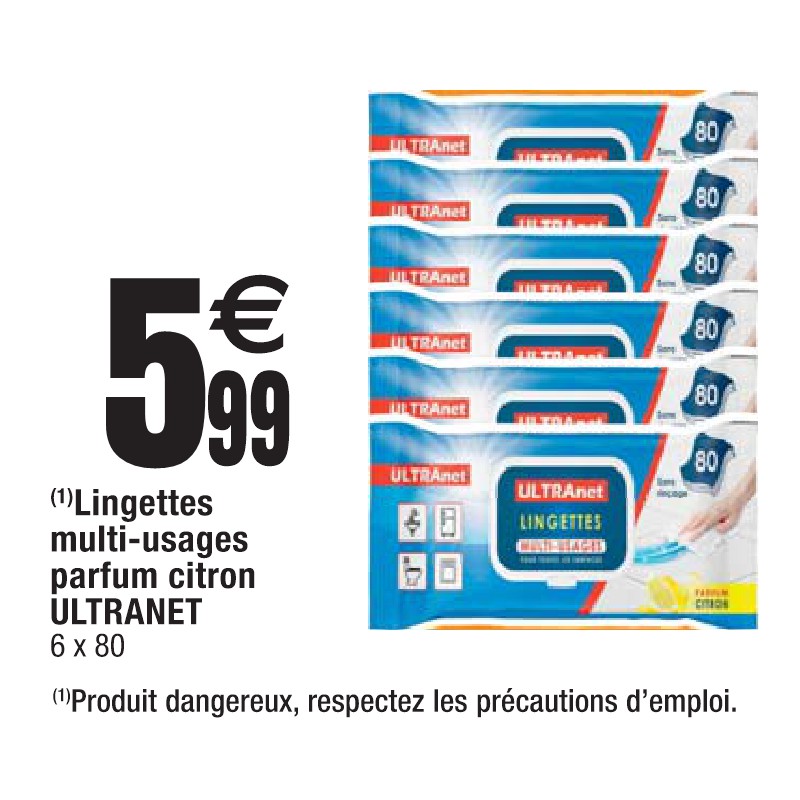 Lingettes multi-usages parfum citron ULTRANET