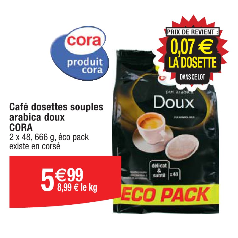 Café dosettes souples arabica doux CORA