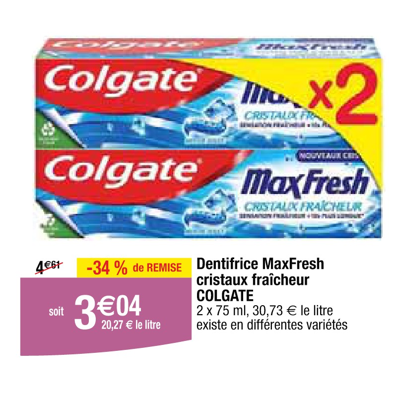 Dentifrice MaxFresh cristaux fraîcheur COLGATE