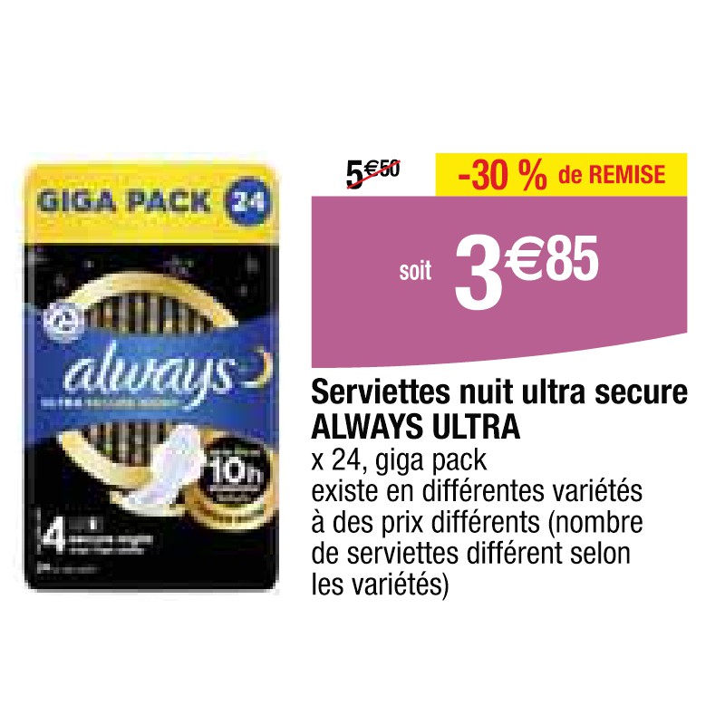 Serviettes nuit ultra secure ALWAYS ULTRA