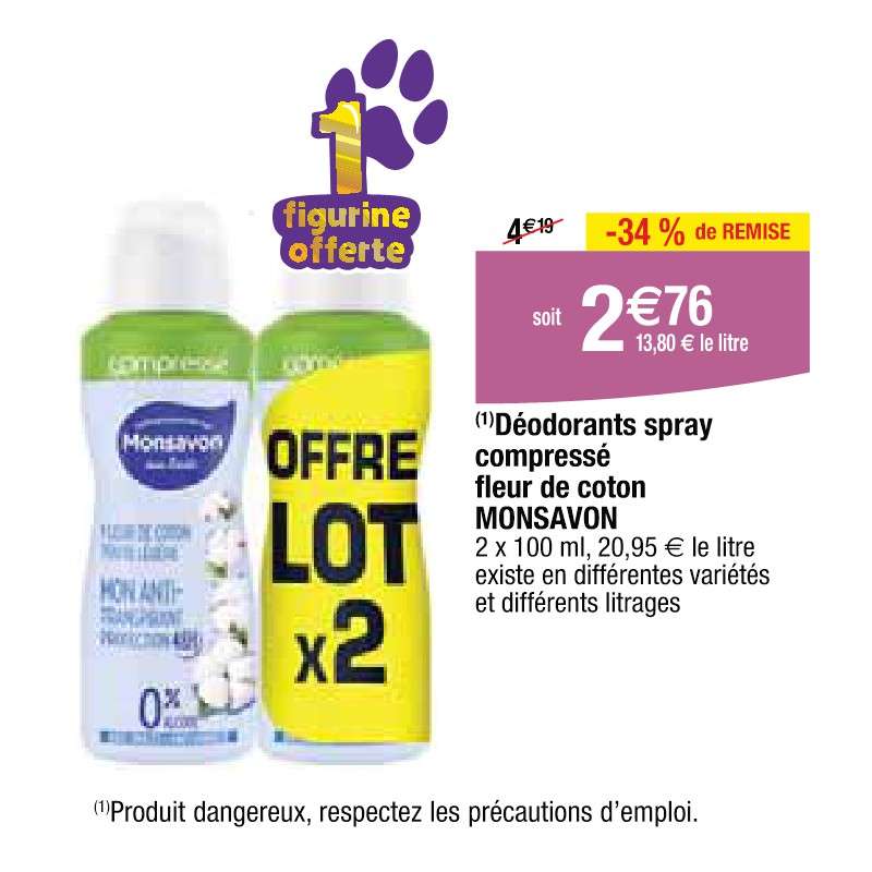 Déodorants spray compressé fleur de coton MONSAVON