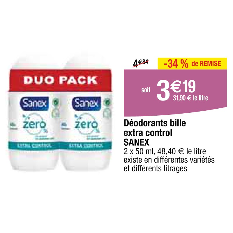 Déodorants bille extra control SANEX