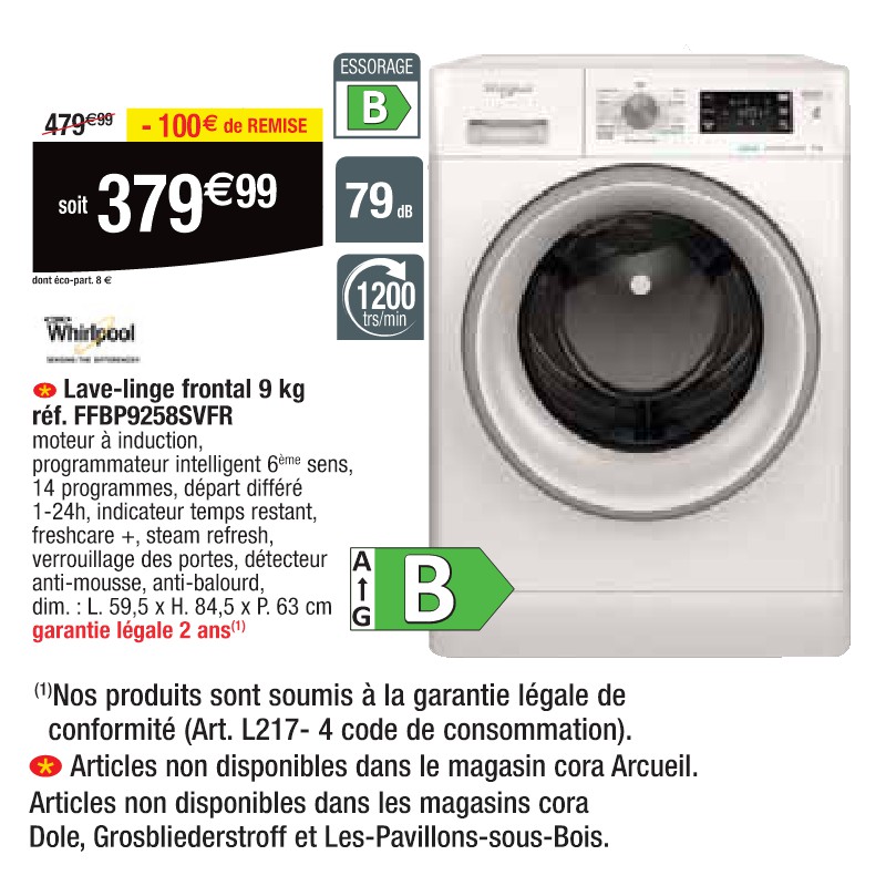 Lave-linge frontal 9 kg réf. FFBP9258SVFR