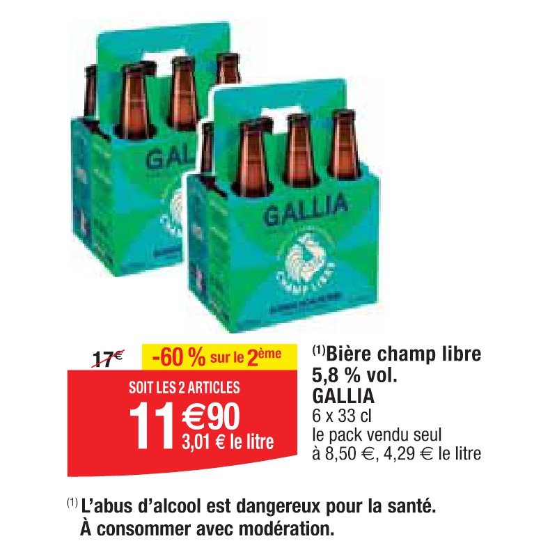 Bière champ libre 5,8 % vol. GALLIA