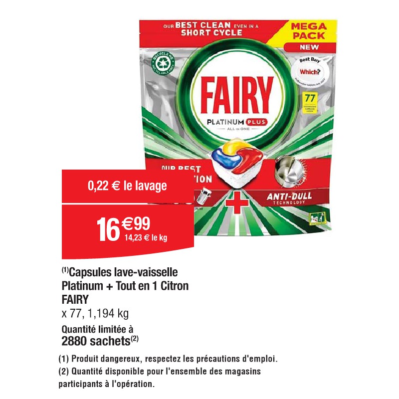 Capsules lave-vaisselle Platinum + Tout en 1 Citron FAIRY