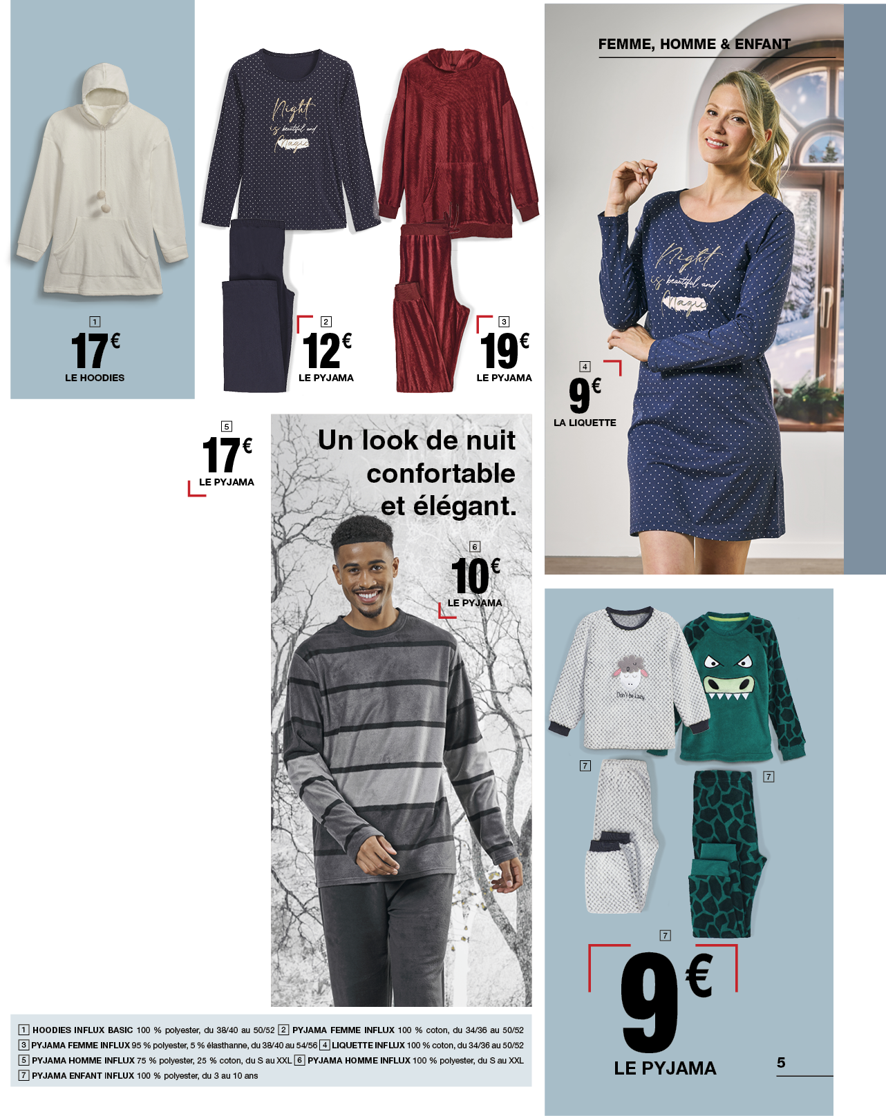 7,7,￼ ﻿Hoodies﻿ influx basic ﻿100 % polyester, du 38/40 au 50/52 ﻿﻿﻿﻿﻿￼ ﻿Pyjama femme﻿ ﻿influx 100 % coton, du 34/36 ...