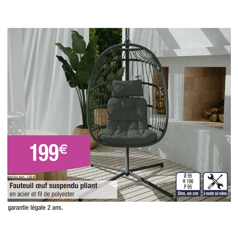 Fauteuil oeuf suspendu pliant Cora Profiter enfin de son jardin