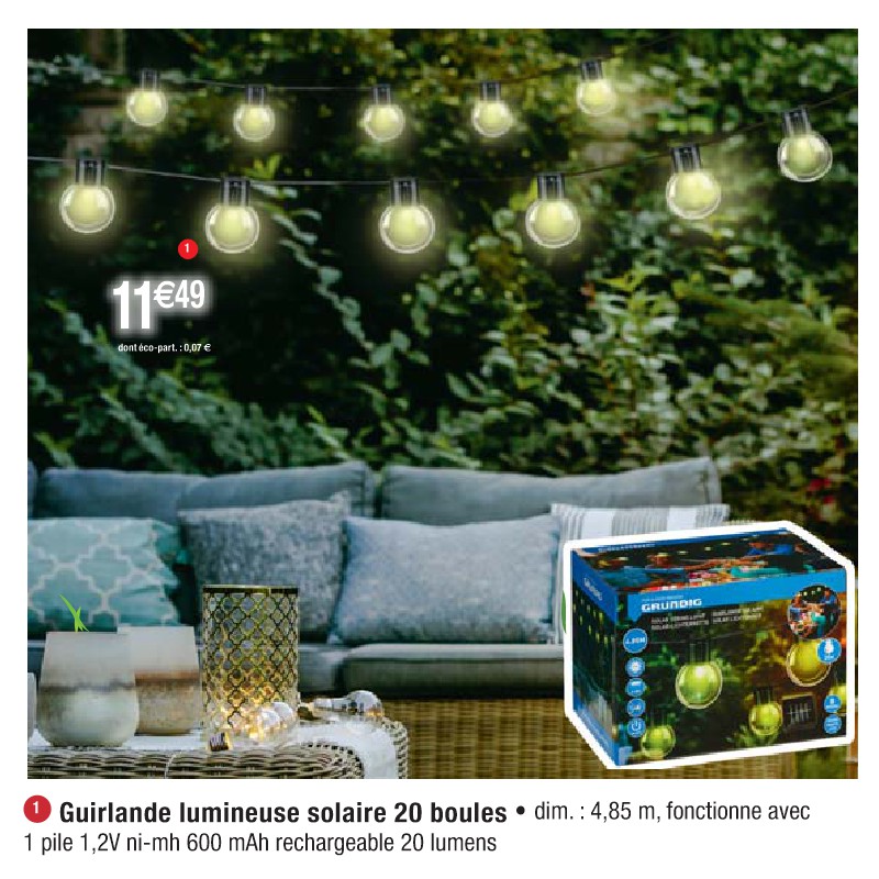 Guirlande lumineuse solaire 20 boules