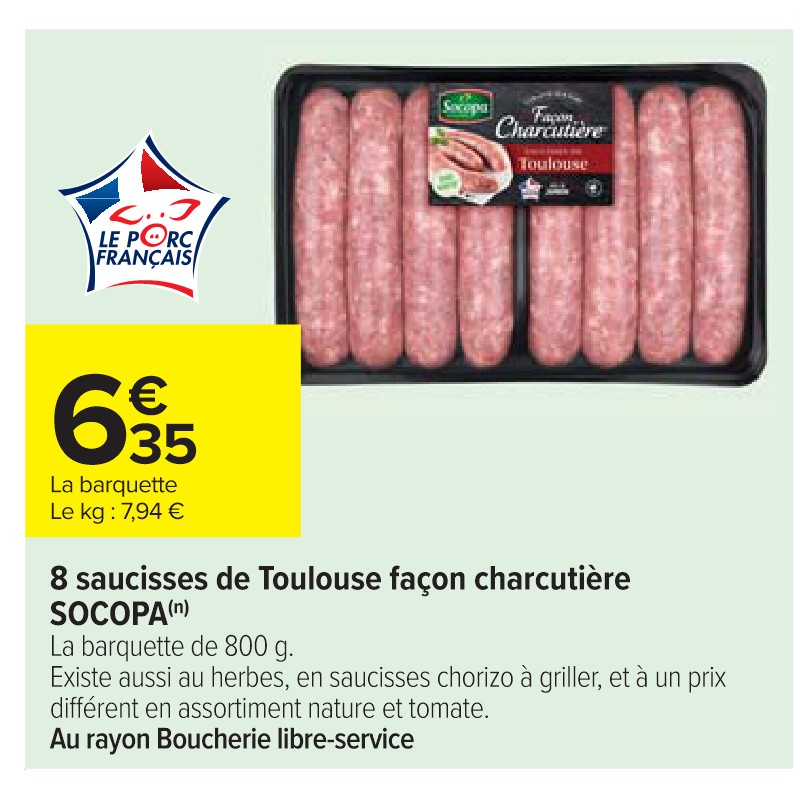 8 saucisses de Toulouse façon charcutière SOCOPA