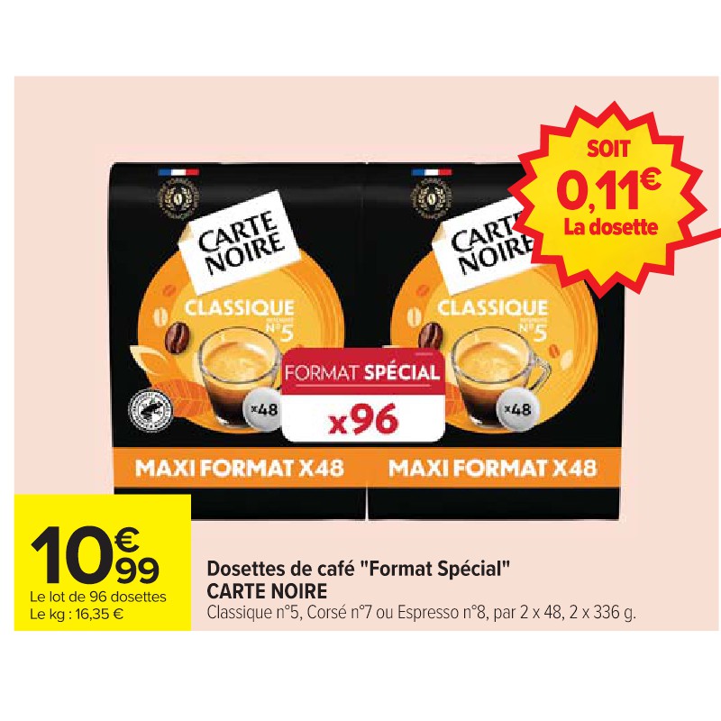 Dosettes de café ''Format Spécial'' CARTE NOIRE Cora Gros volumes = petits prix