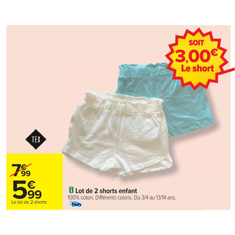 Lot de 2 shorts enfant TEX BASIC Cora Gros volumes = petits prix