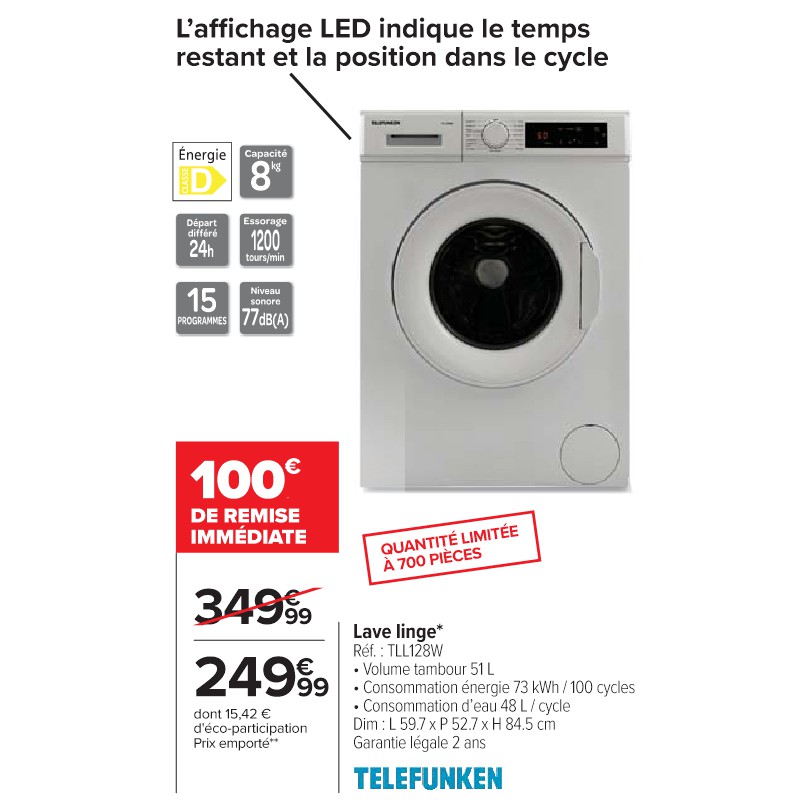 Lave linge TELEFUNKEN Cora Les beaux jours connectés à vos envies !