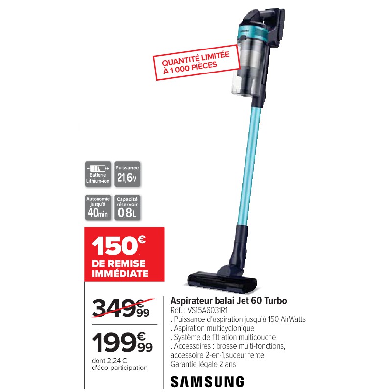 Aspirateur balai Jet 60 Turbo SAMSUNG Cora Les beaux jours connectés à vos envies !