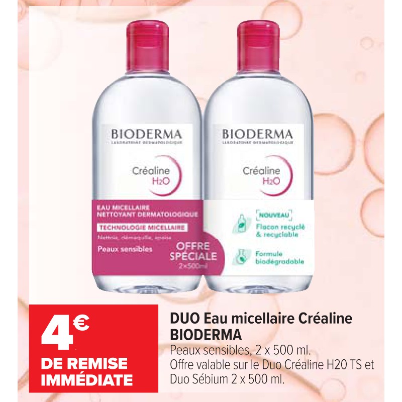 DUO Eau micellaire Créaline BIODERMA Cora Parapharmacie