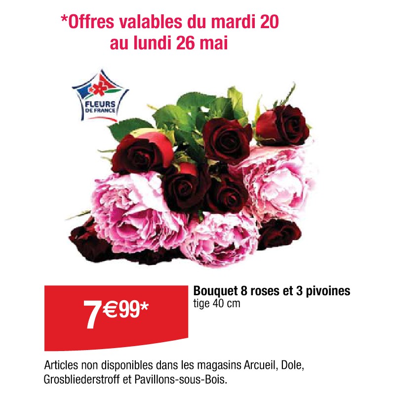 Bouquet 8 roses et 3 pivoines