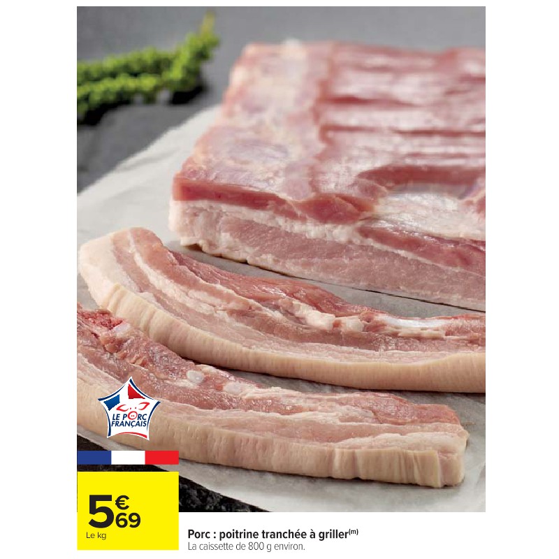 Porc : poitrine tranchée à griller