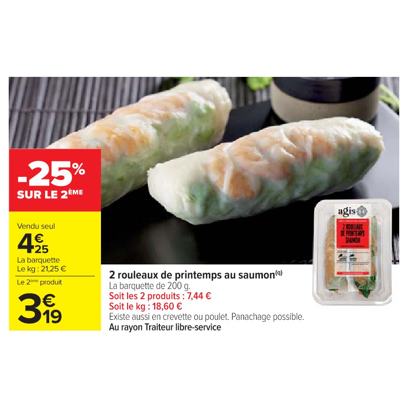 2 rouleaux de printemps au saumon