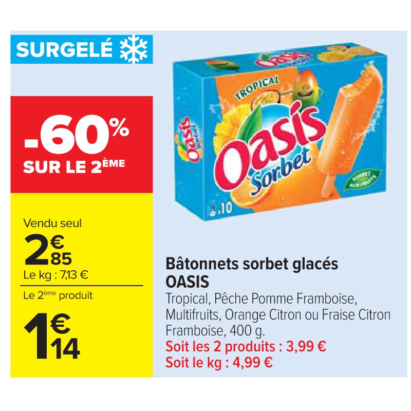 Bâtonnets sorbet glacés OASIS