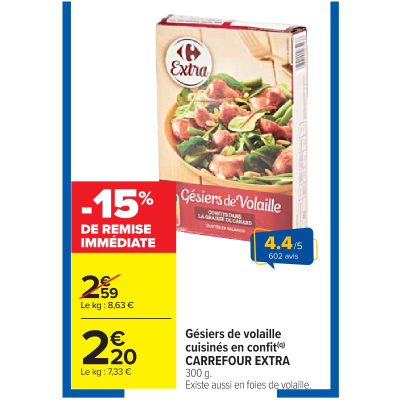 Gésiers de volaille cuisinés en confit CARREFOUR EXTRA