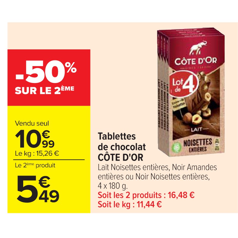 Tablettes de chocolat CÔTE D'OR