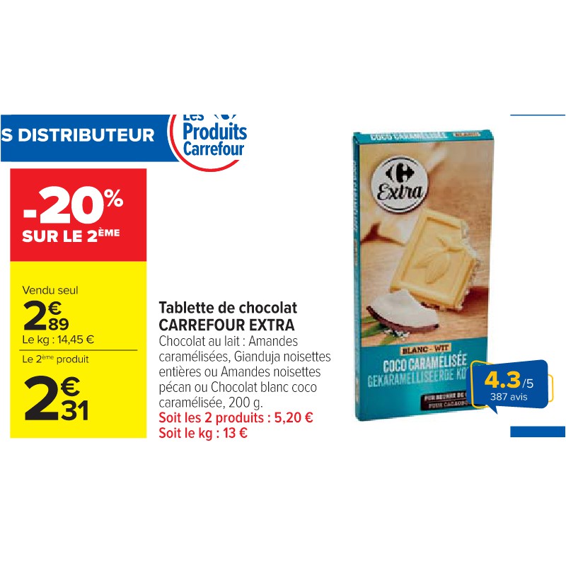 Tablette de chocolat CARREFOUR EXTRA