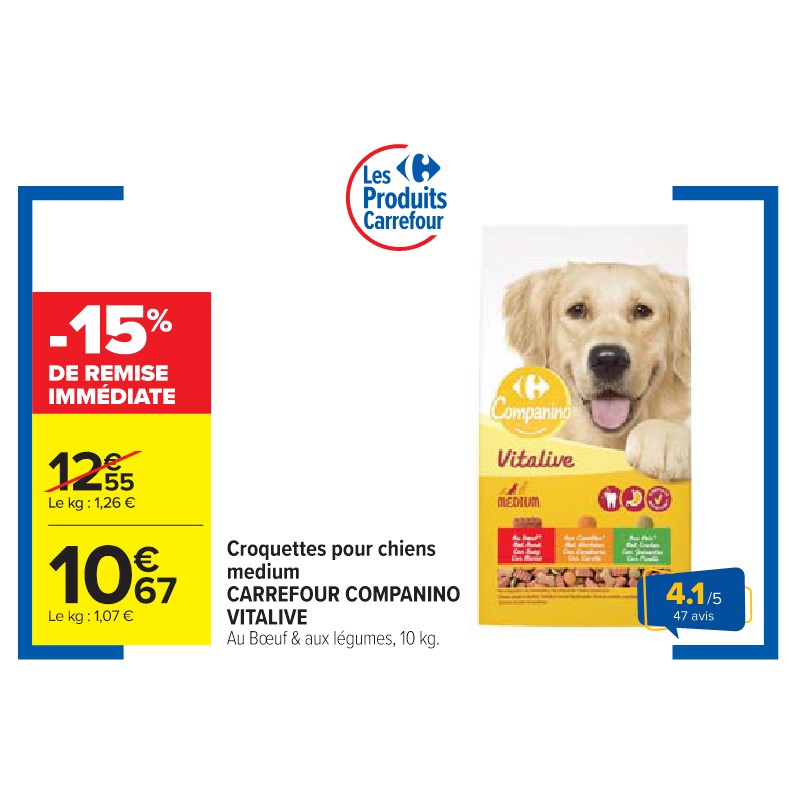 Croquettes pour chiens medium CARREFOUR COMPANINO VITALIVE