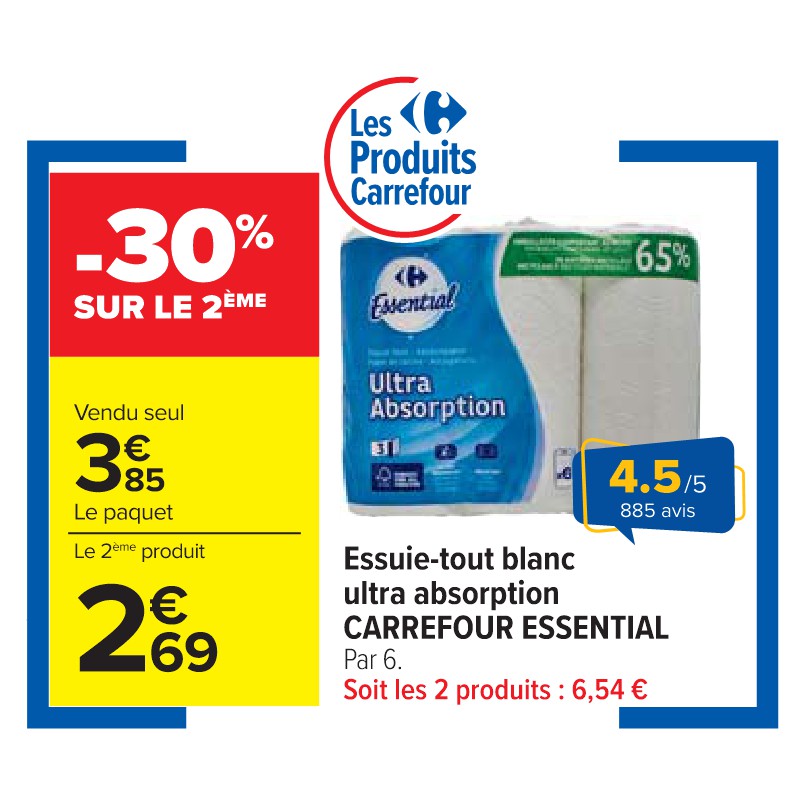 Essuie-tout blanc ultra absorption CARREFOUR ESSENTIAL