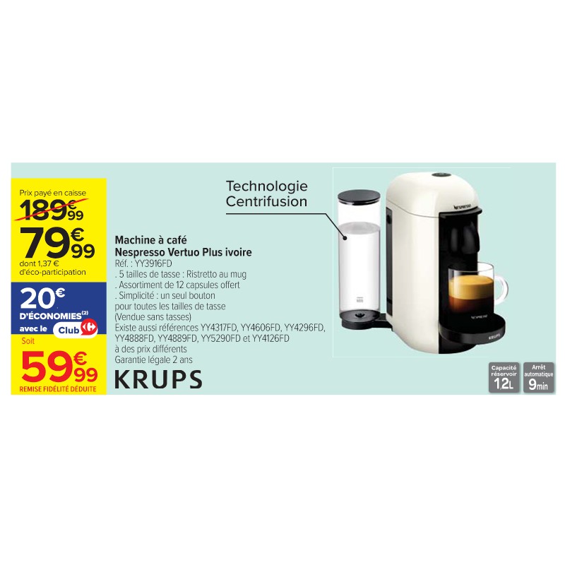 Machine à café Nespresso Vertuo Plus ivoire KRUPS