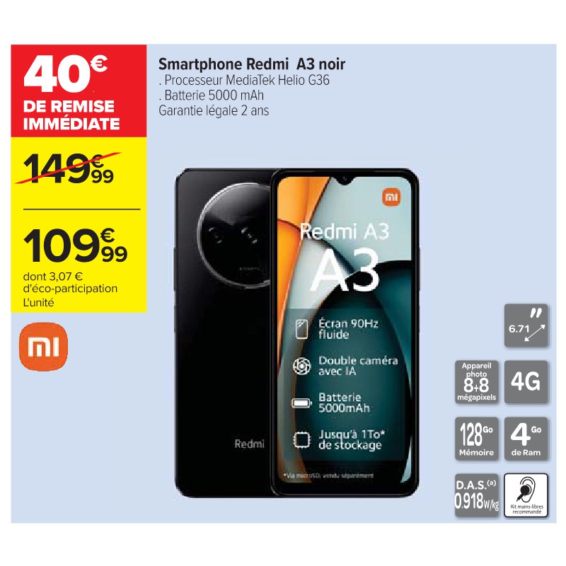 Smartphone Redmi A3 noir XIAOMI