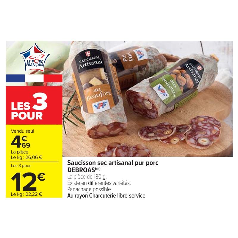 Saucisson sec artisanal pur porc DEBROAS