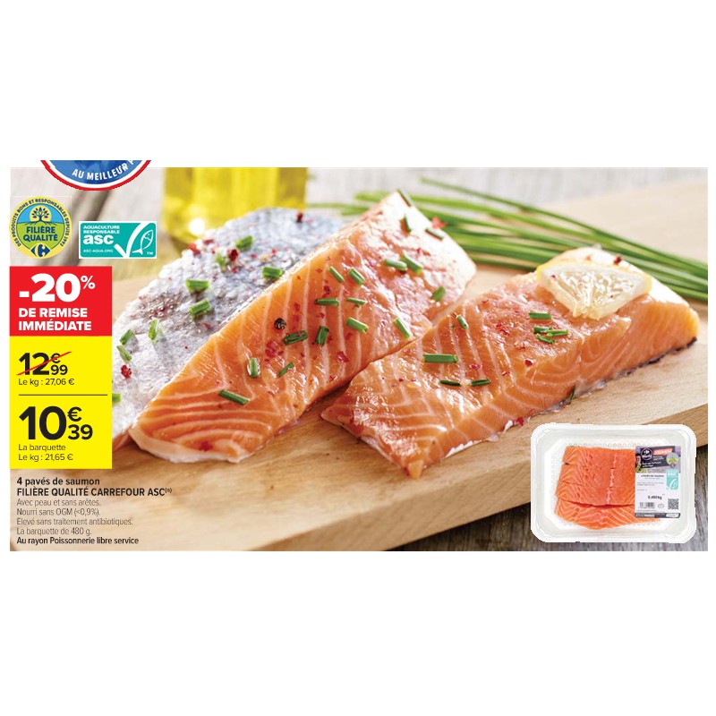 4 pavés de saumon FILIÈRE QUALITÉ CARREFOUR ASC