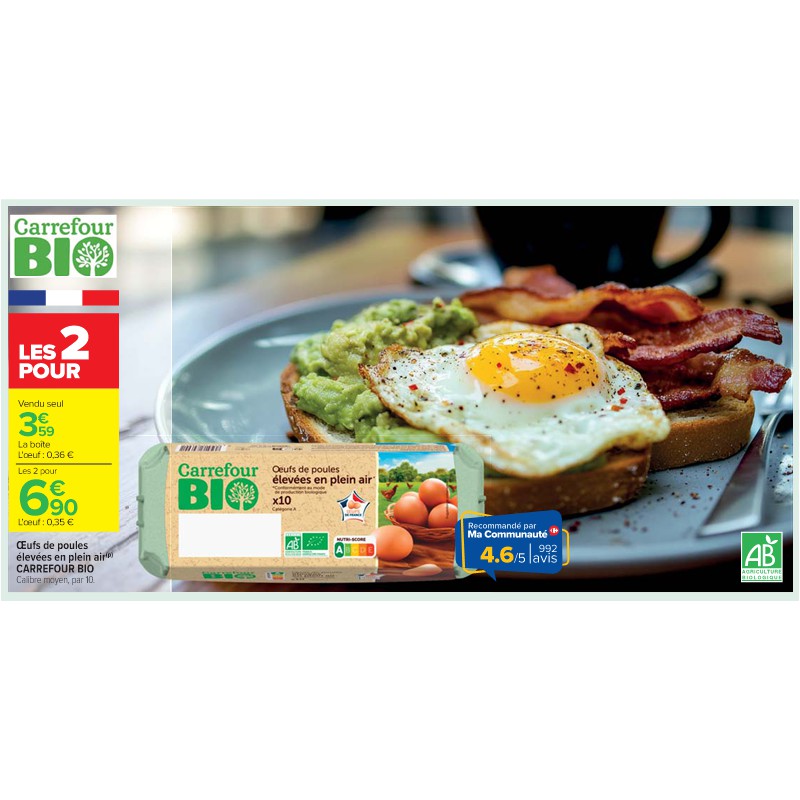 Œufs de poules élevées en plein air CARREFOUR BIO Cora Petit-déjeuner