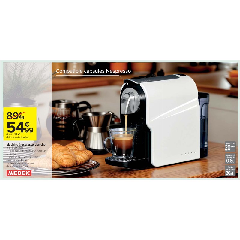 Machine à expresso blanche MEDEK Cora Petit-déjeuner