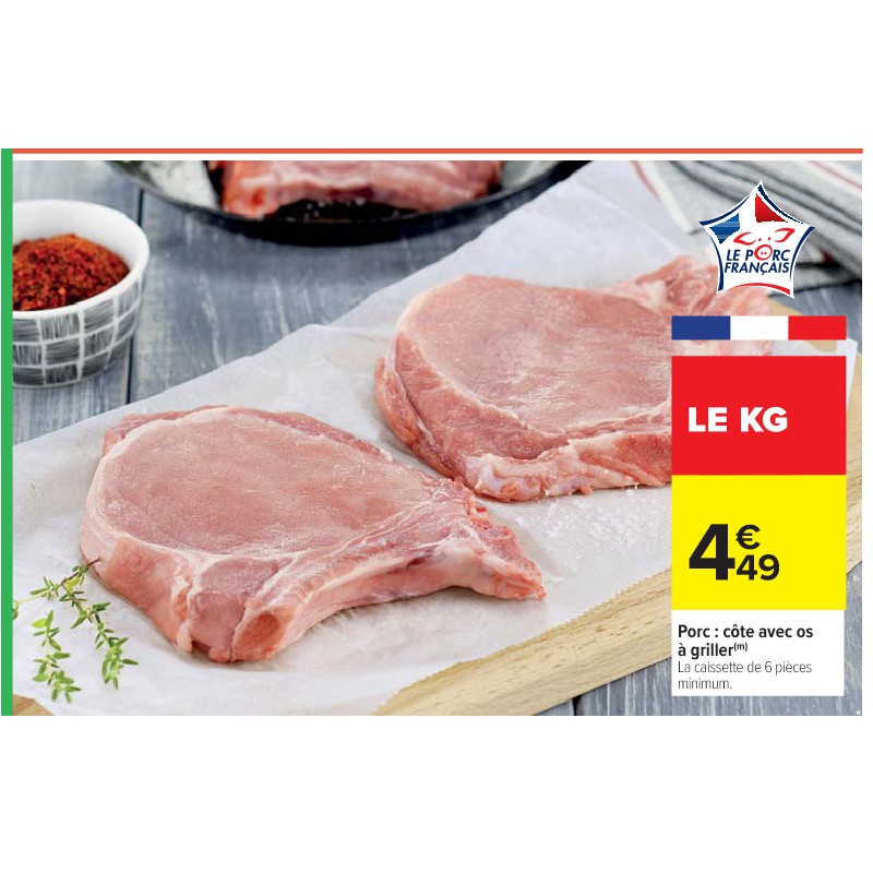 Porc : côte avec os à griller