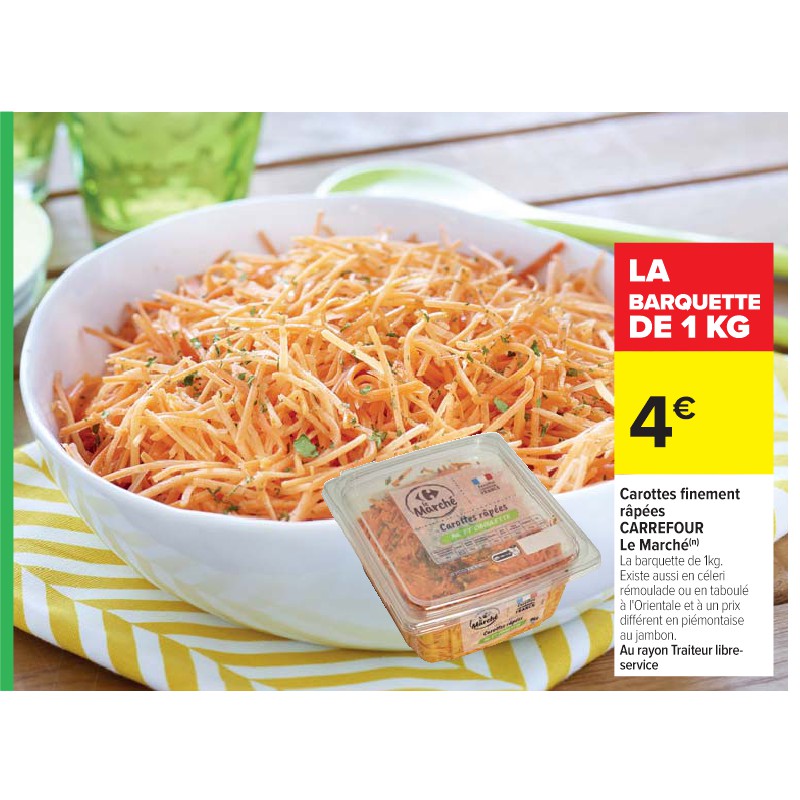 Carottes finement râpées CARREFOUR Le Marché Cora Petit-déjeuner
