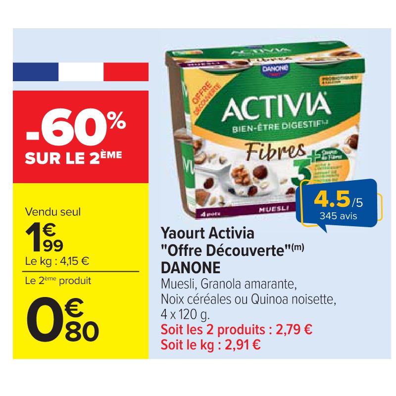 Yaourt Activia ''Offre Découverte'' DANONE Cora Petit-déjeuner