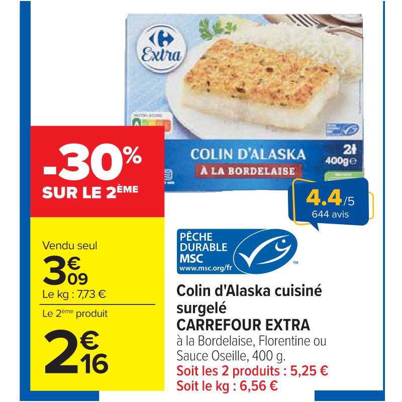 Colin d'Alaska cuisiné surgelé CARREFOUR EXTRA Cora Petit-déjeuner