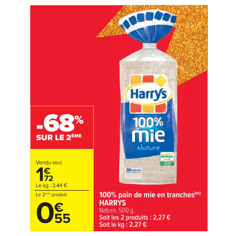 100% pain de mie en tranches HARRYS Cora Petit-déjeuner