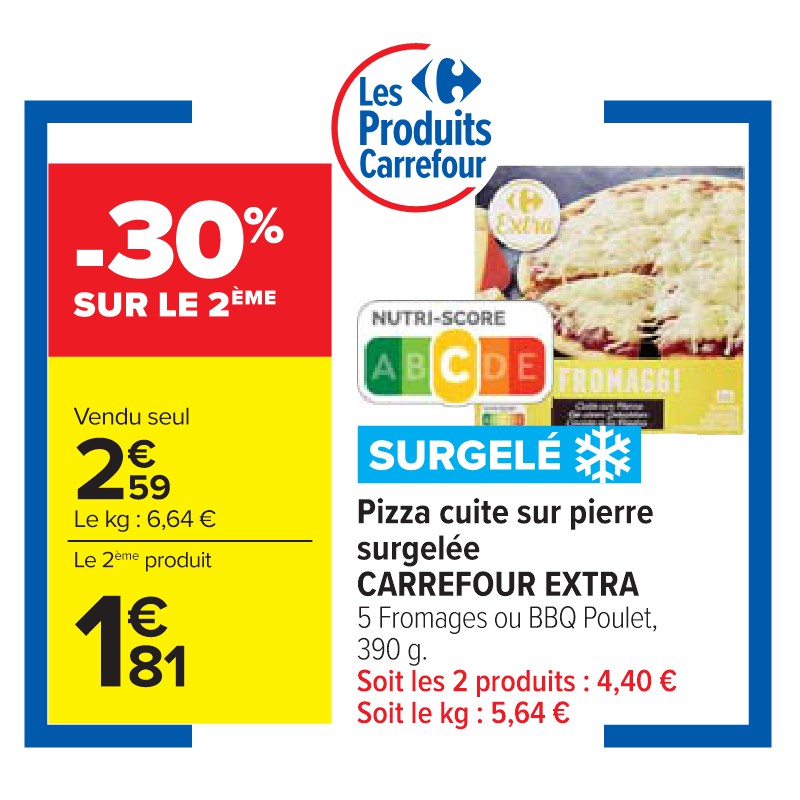 Pizza cuite sur pierre surgelée CARREFOUR EXTRA