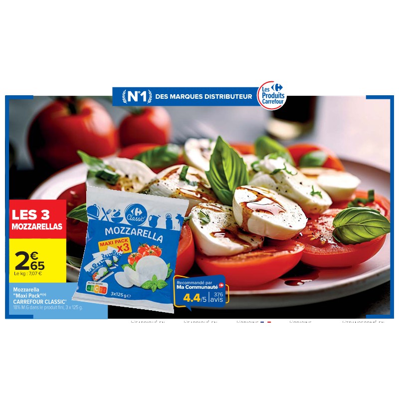 Mozzarella ''Maxi Pack'' CARREFOUR CLASSIC'