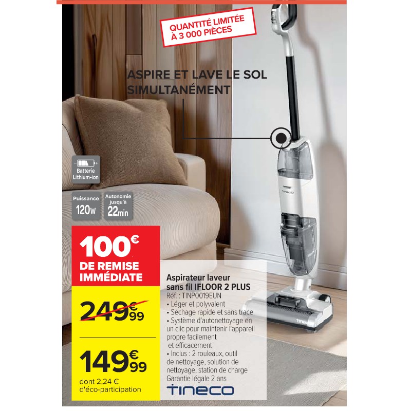Aspirateur laveur sans fil IFLOOR 2 PLUS TINECO
