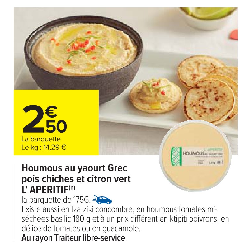Houmous au yaourt Grec pois chiches et citron vert L' APERITIF MIX BUFFET Cora Apéro