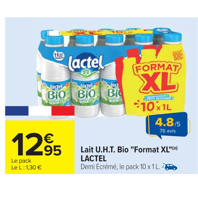Lait U.H.T. Bio ''Format XL'' LACTEL