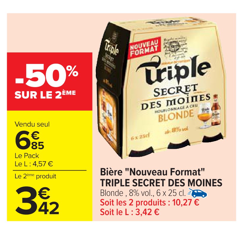 Bière ''Nouveau Format'' TRIPLE SECRET DES MOINES Cora Apéro