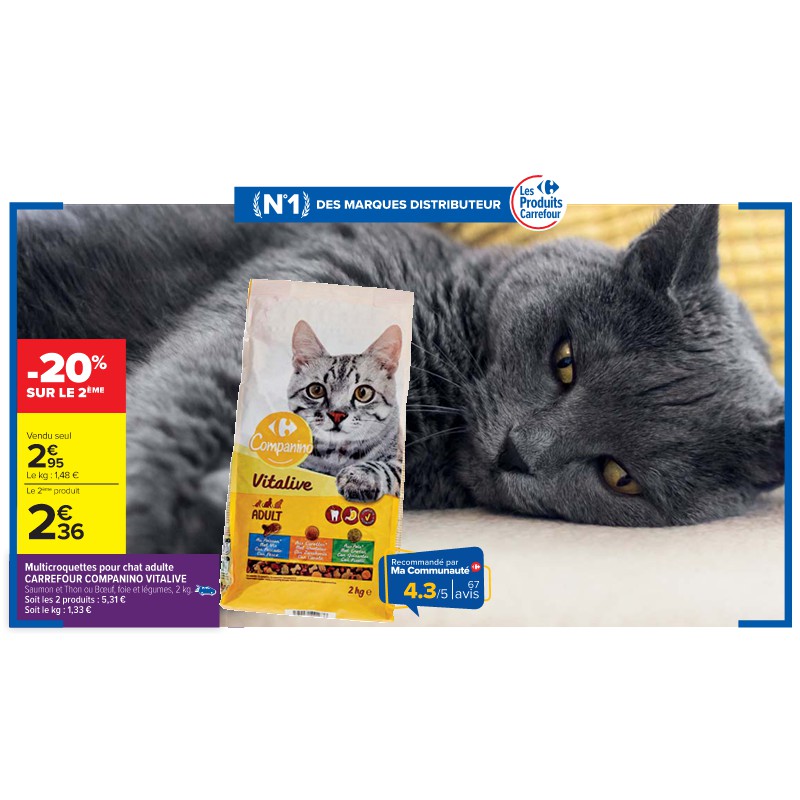 Multicroquettes pour chat adulte CARREFOUR COMPANINO VITALIVE
