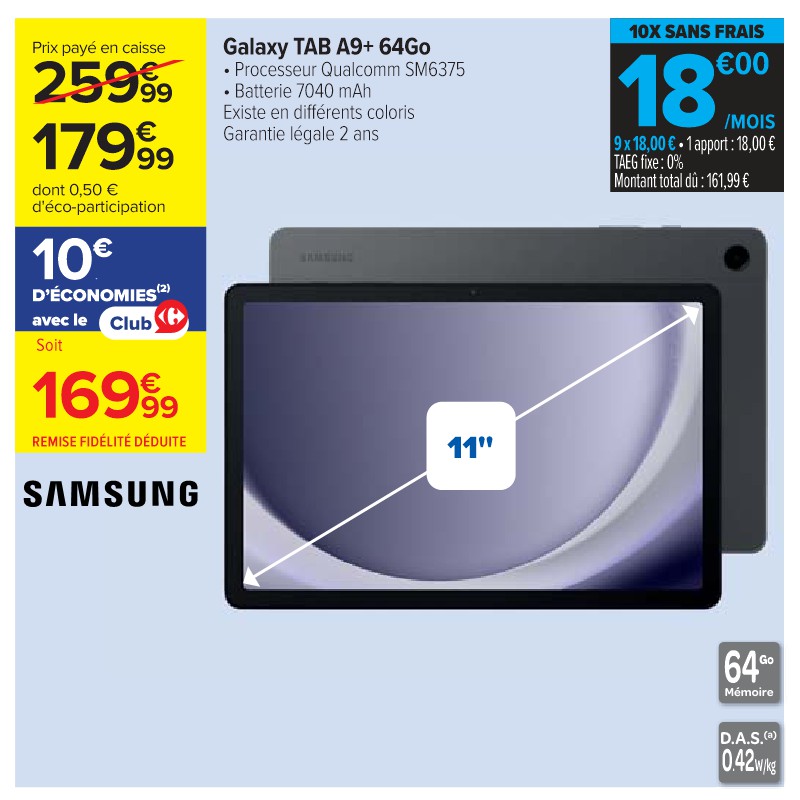 Galaxy TAB A9+ 64Go SAMSUNG